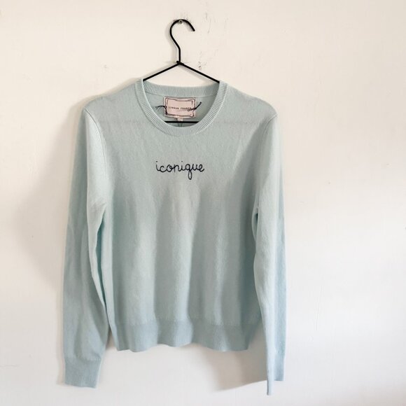 NWT Lingua Franca Seafoam Blue Iconique Cashmere Crew Sweater S - Picture 1 of 8